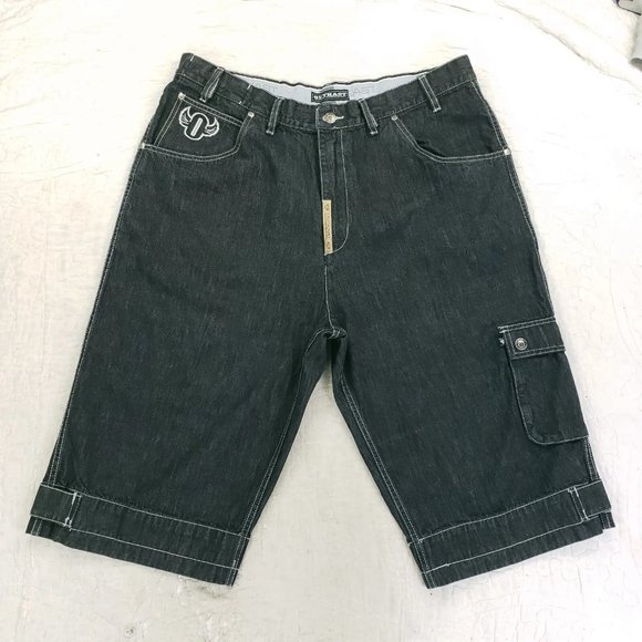 Outkast Clothing Co Denim Jean Cargo Shorts Mens Measure 38 Black - Picture 3 of 10